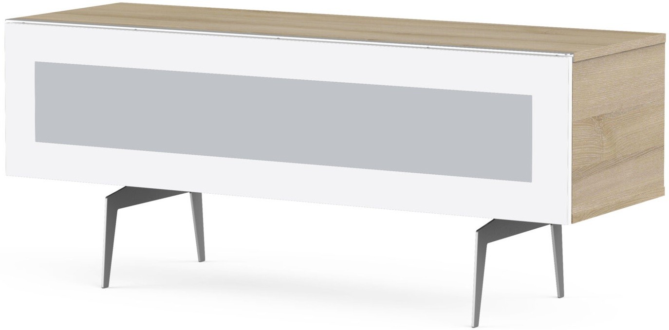 MELICONI Meuble tv verre infrarouge et bois clair pieds m&eacute;tal brisbane 120 cm
