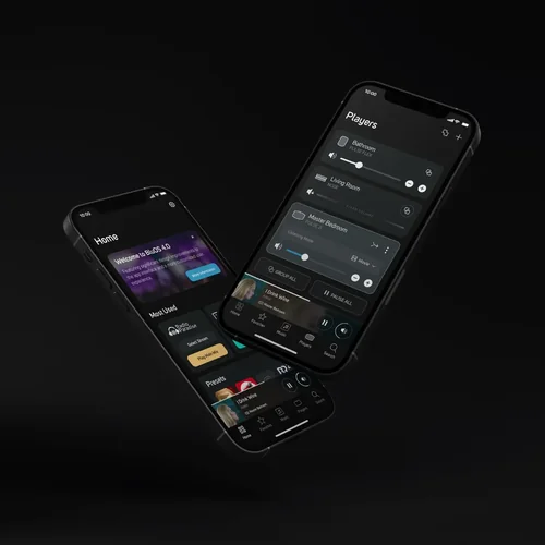 Écran d'application BluOS Bluesound affichant les lecteurs Players en multiroom