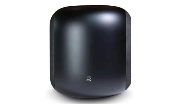 Bluesound PULSE SUB coloris Noir photographié de face sur fond blanc, coque arrondie et finition mate.