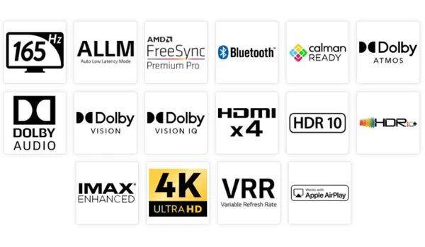 Pictogrammes des certifications Hisense U7 Pro : Dolby Vision, Dolby Atmos, HDR10+, IMAX Enhanced, AirPlay
