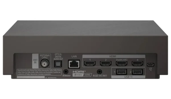 Connectique arrière du LG OLED83W69LA avec quatre ports HDMI, deux ports USB et une prise réseau LAN