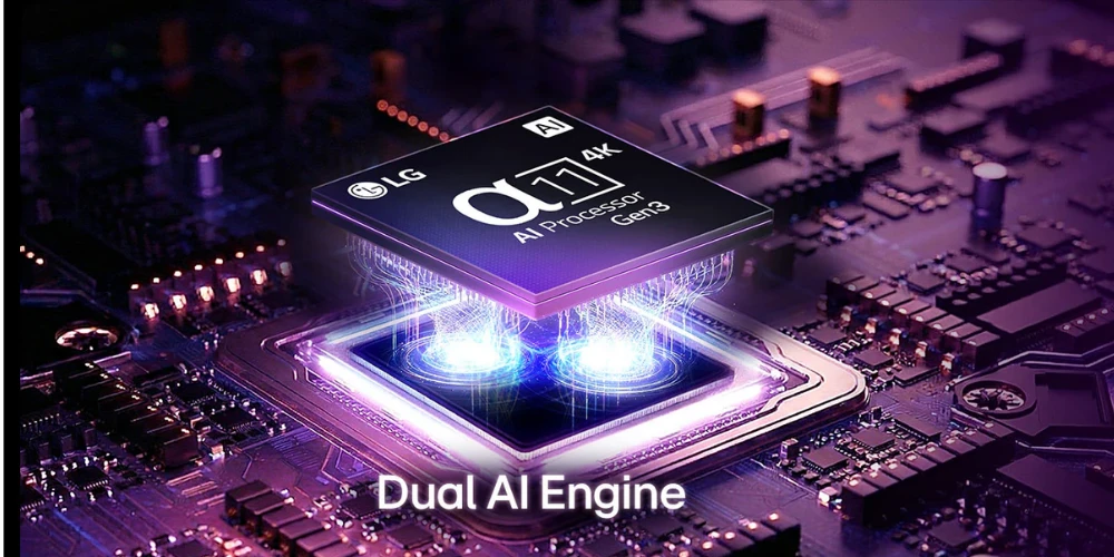 Puce LG Alpha 11 AI Processor 4K Gen3 du LG OLED83W69LA, intégrée au Dual AI Engine sur circuit imprimé