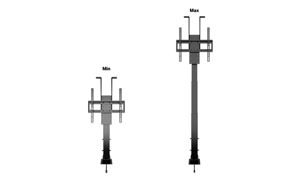 Multibrackets M Motorized TV Lift Turn Large en position basse et haute, colonne télescopique déployée