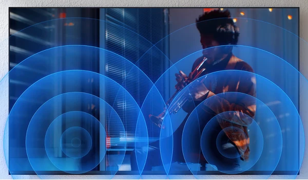 Diagramme de propagation sonore superposé à un trompettiste affiché sur le Sony BRAVIA 6 OLED