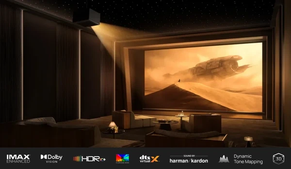 Salle home cinéma équipée du Xgimi TITAN Noir Pro avec les labels IMAX Enhanced Dolby Vision et DTS Virtual X
